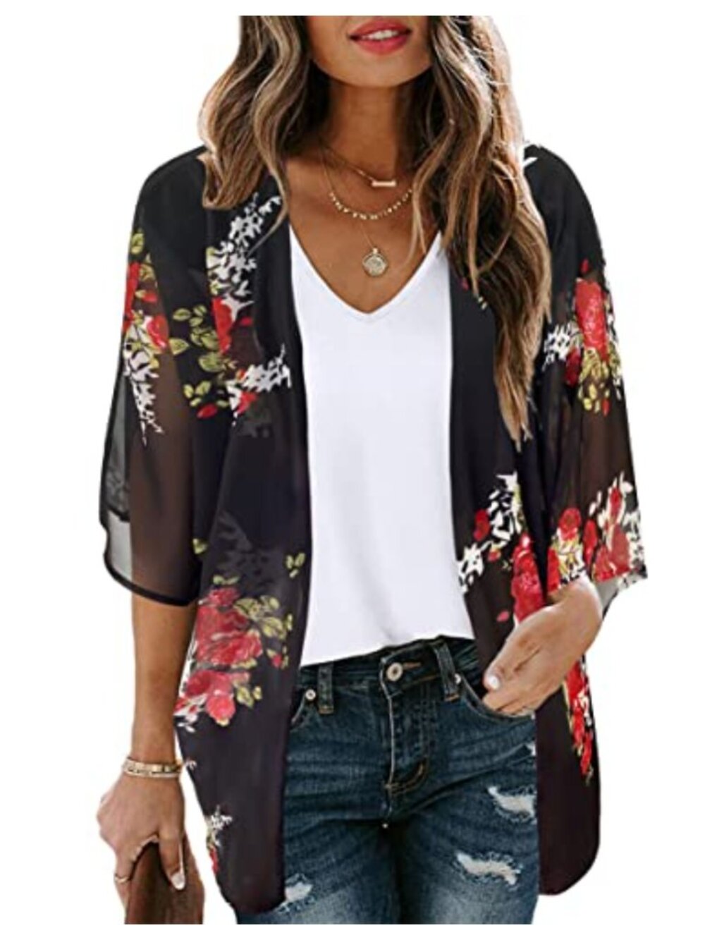 Chiffon Kimono Cardigan Sheer Beach Coverup Loose Summer Top